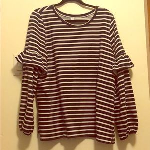 Old Navy Ruffle Sleeve Sweater Navy/White